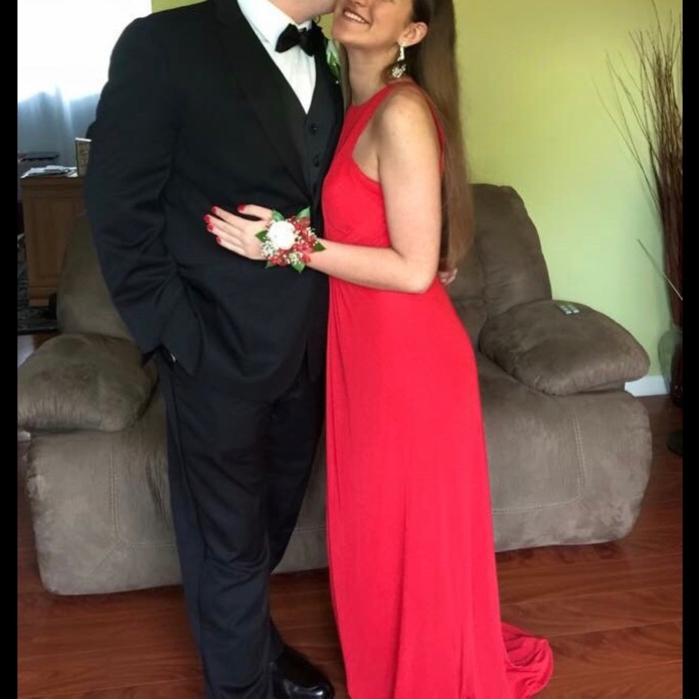 Red Jersey Open Back Prom Dress